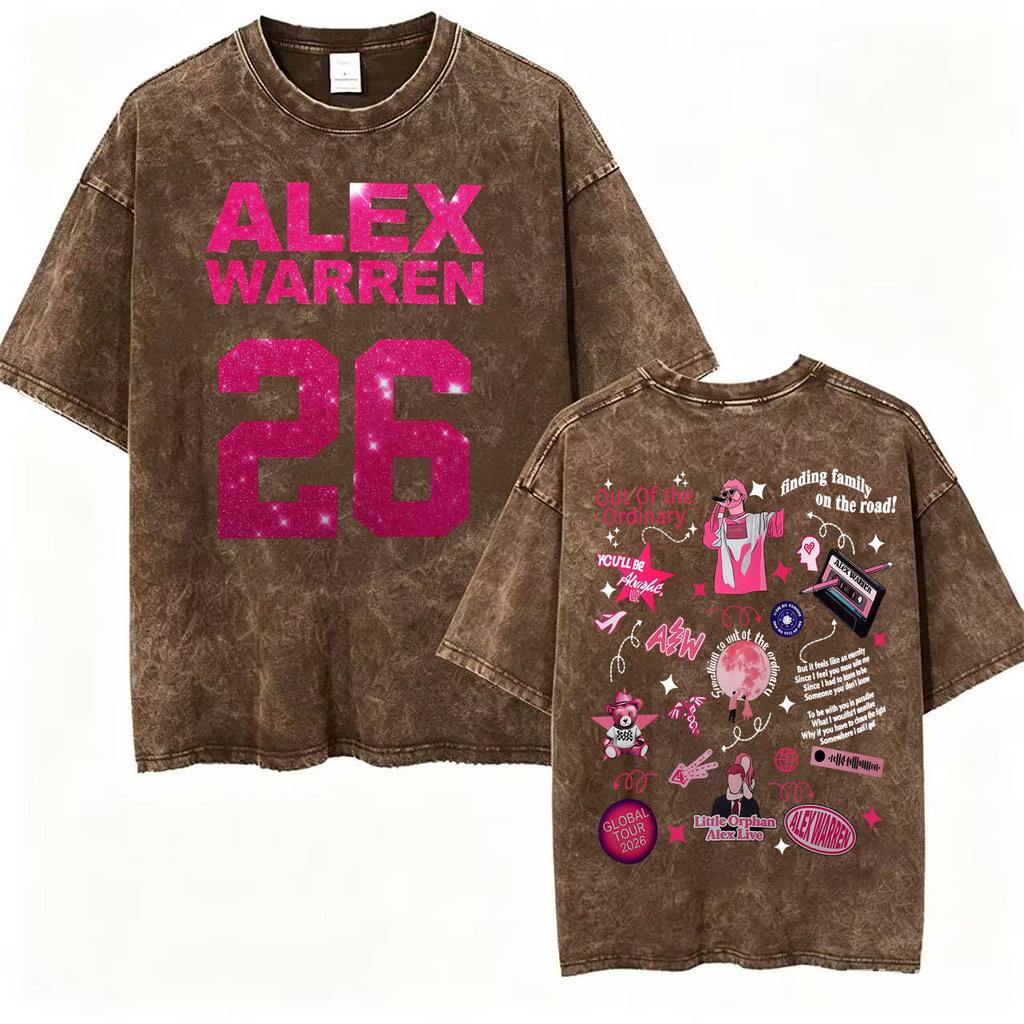 Alex Warren Moon Kunstwerk Musiktour 2026 Vintage Washed T-Shirt Herren Damen Mode Punk Hip Hop T-Shirts Sommer Oberteile Lockeres T-Shirt