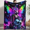1pc Fluffy Blanket, Fantasy Butterfly Queen, Skull Print Throw Blanket, Fantasy Boho Comfortable Soft Bedding Bed Blanket, King Queen Style