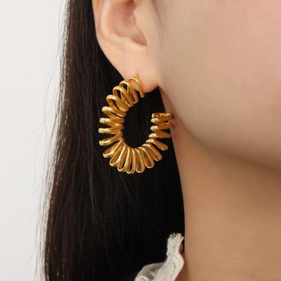New Style Fashion Personality Irregular Titanium Steel Gold-Plated Geometric C-Shaped Winding Line Earrings Jewelry Women