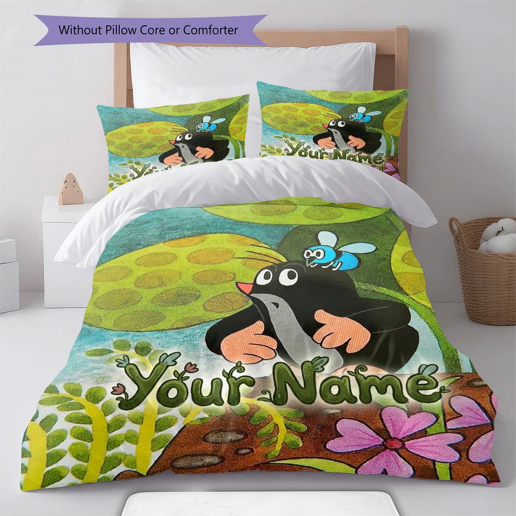 Mole Garden Custom Name Pattern Bedding Quilt Set Quilt Cover Pillowcase Home Birthday Gift(1 * Duvet Cover + 2 * Pillowcase, Without Core)