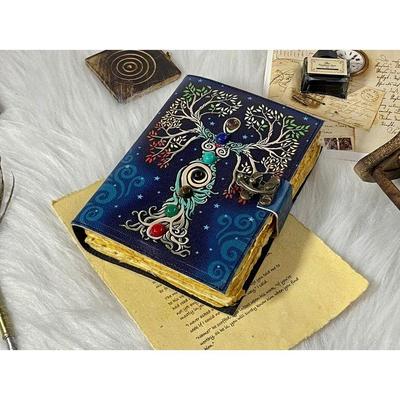 Madre della Terra Sette Pietre Incantesimo Vuoto Libro delle Ombre Fatto a Mano Grimorio Diario Diario di Rifiuti Diario dell'Albero della Vita Regali per Natale
