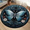 1pc Round Polyester Butterfly Rug - Non-Slip 3D Vintage Blue Art Deco Style Area Rug for Living Room, Bedroom - Crystal Velvet