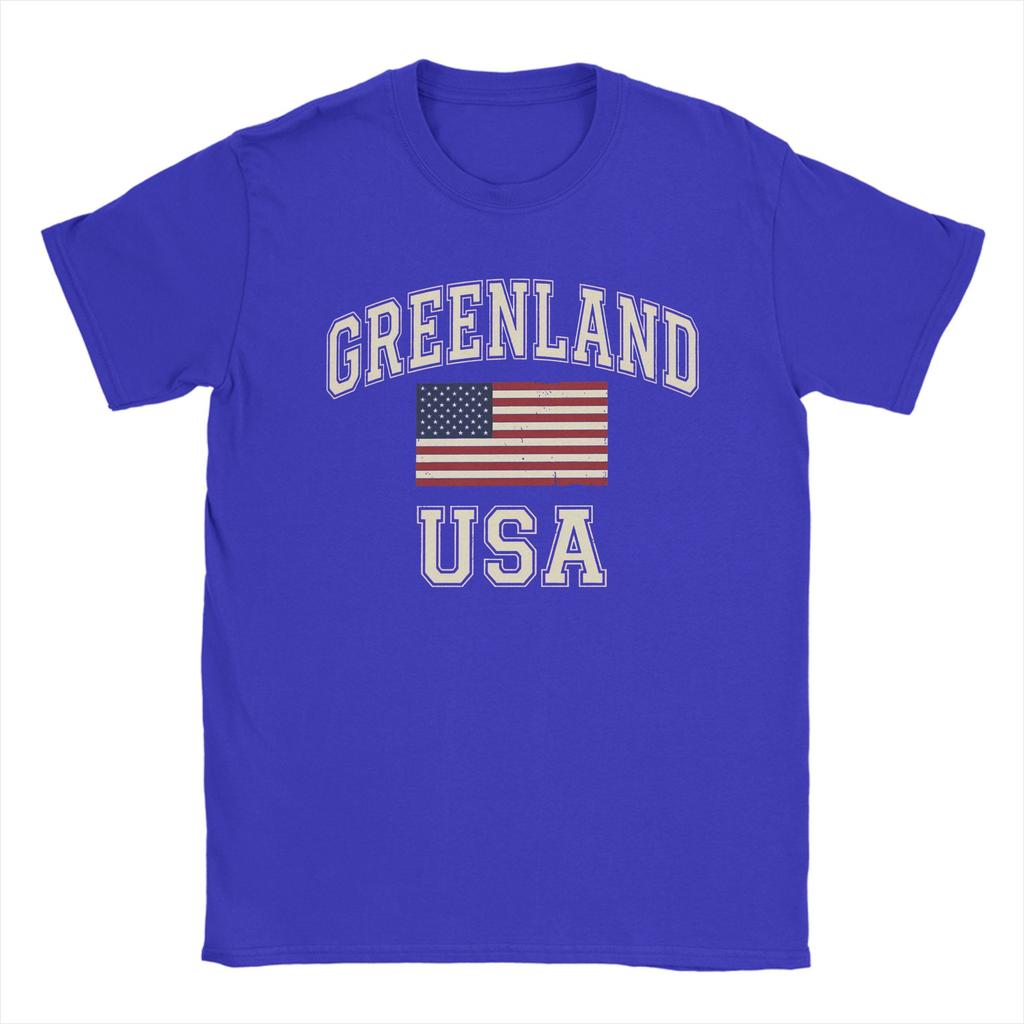 Greenland Vintage USA Flag TShirts Men  Vintage 100 Cotton Tees Round Collar Short Sleeve T Shirt Classic Tops