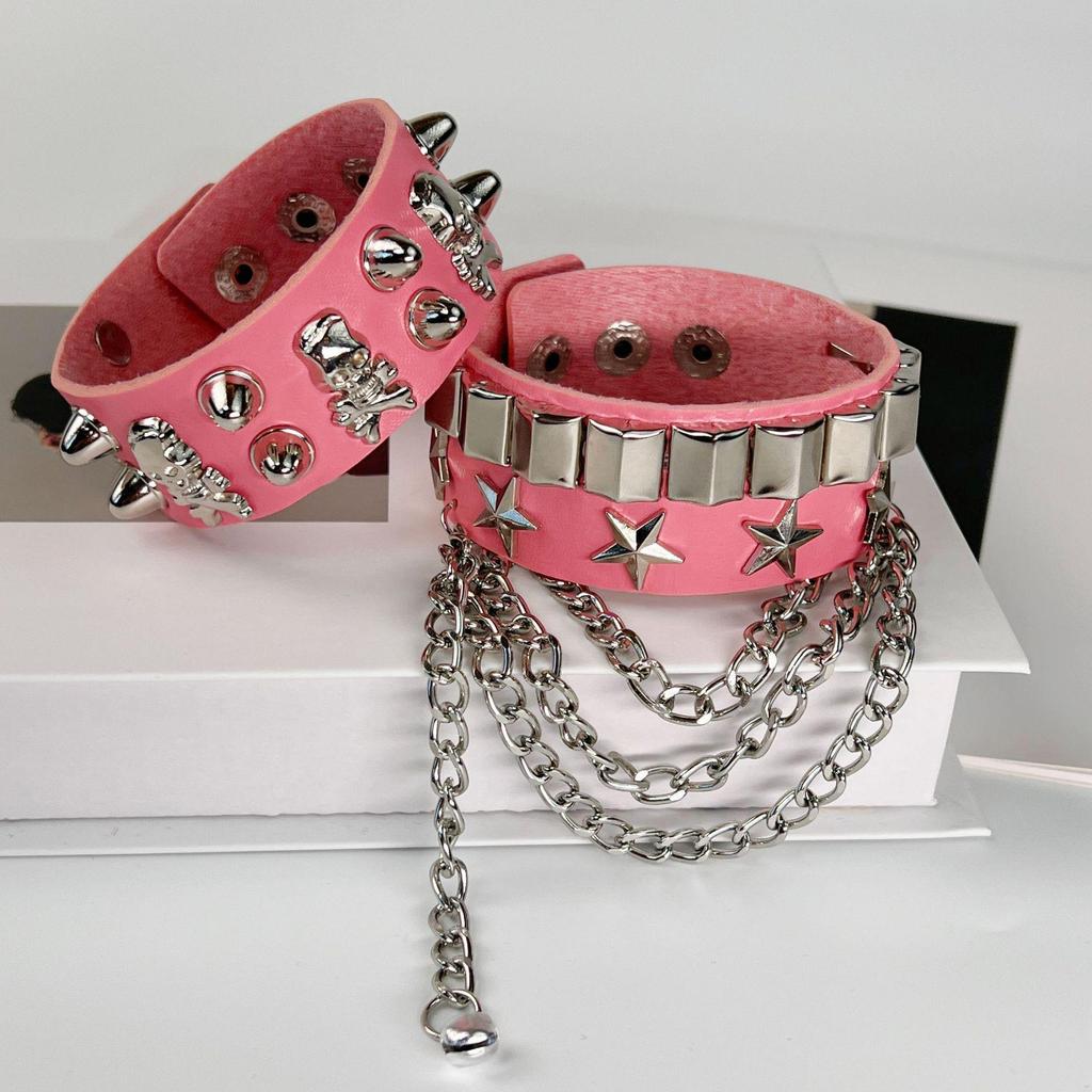 European & American Multi-layer Leather Skull Rivet Punk Bracelet