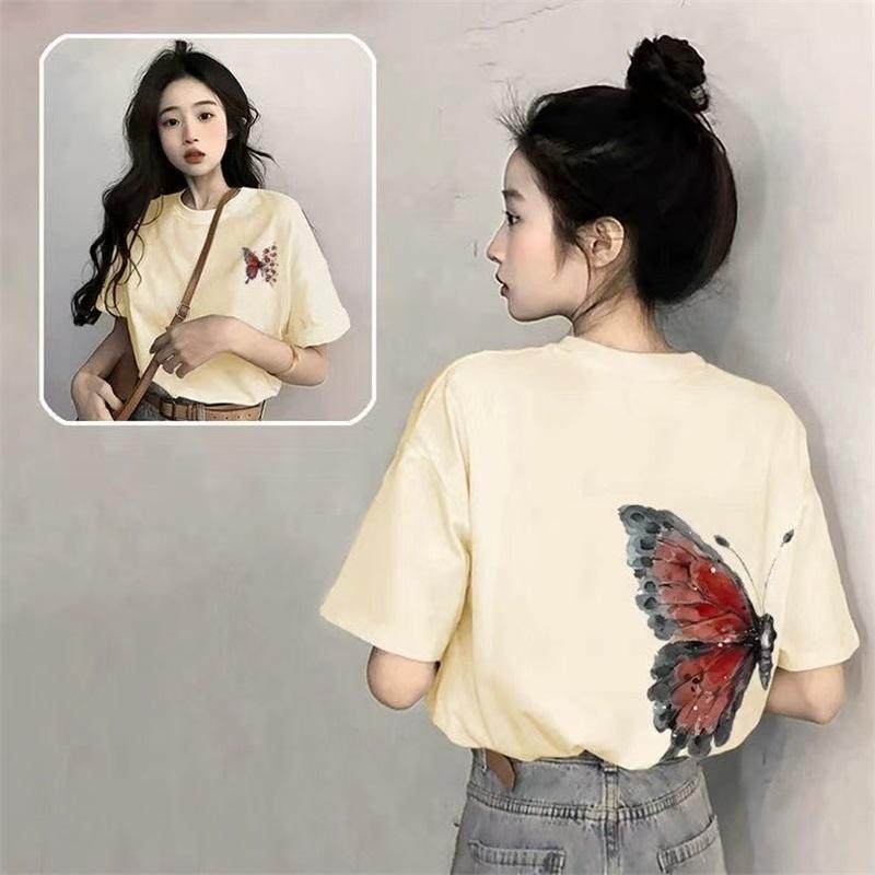 Women Rose Print T-Shirt Casual Short Sleeve Tee