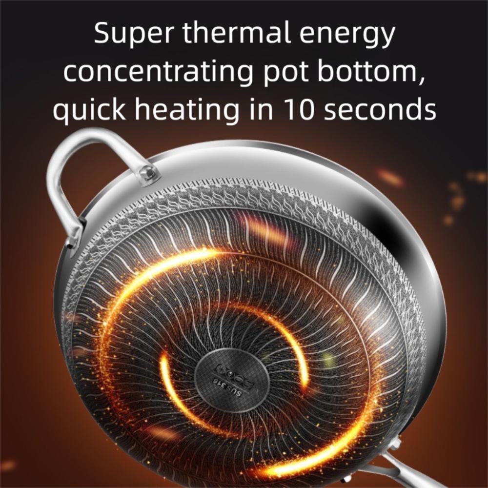 Non Stick 316 Stainless Steel Wok Non Coating Honeycomb Pot Pan Wok  Gas Induction Cooker