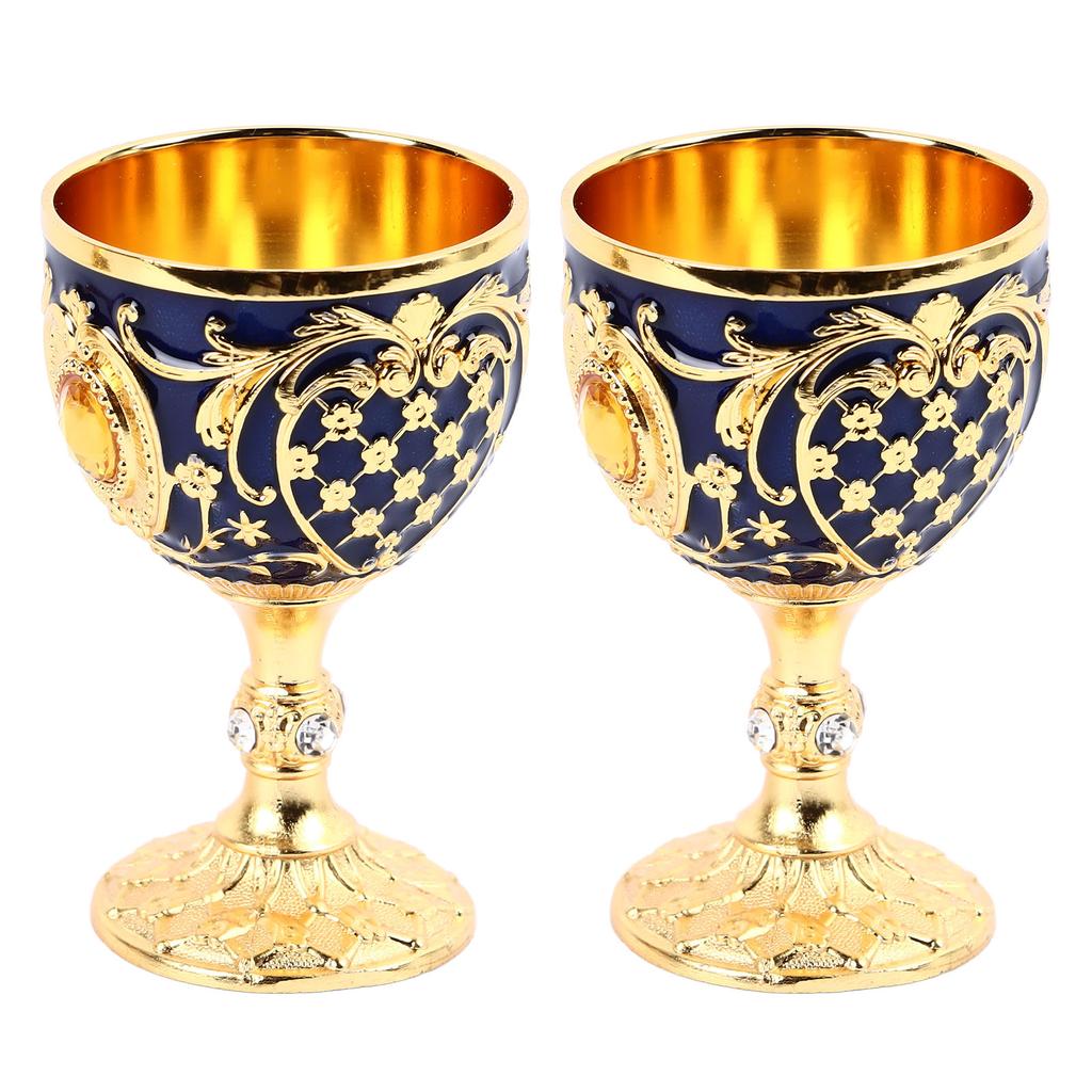 Vintage Sklenice na víno Slitina zinku Elegantní Dekorativní Retro Sklenice na stopce pro Domácí Bar Párty 2ks Zlatá