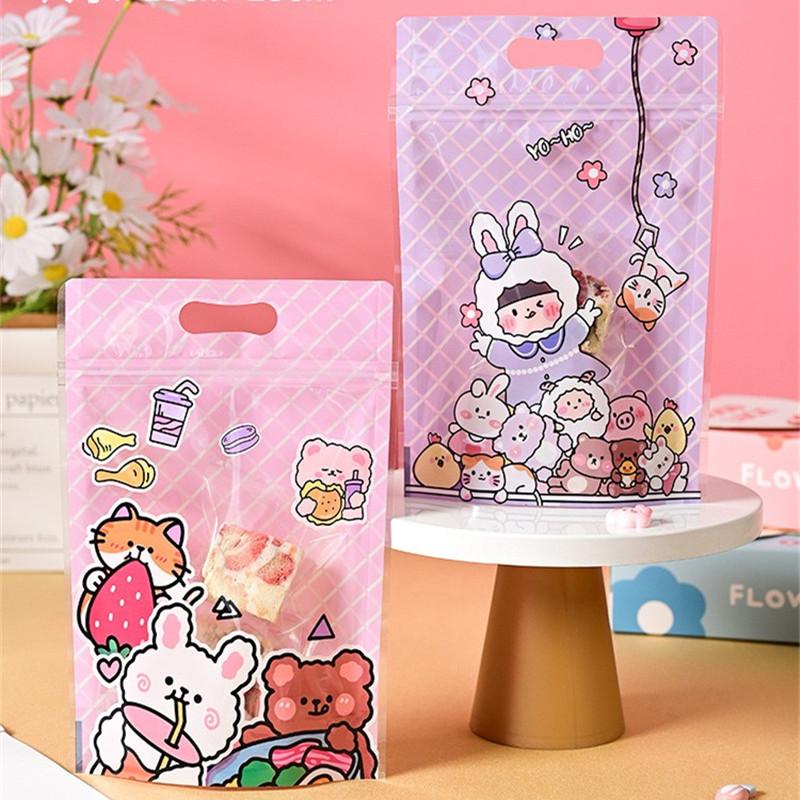50Pcs Cartoon Animal Plastic Bags Snowflake Crisp Cookies Nougat Portable Ziplock Self Sealing Party Gift Packaging