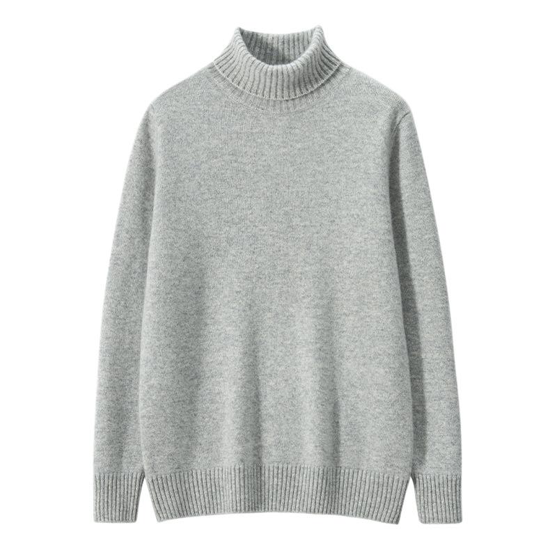 New high-lapel cashmere sweater men's thickened sweater trendy solid color versatile knitted bottomed wool sweater