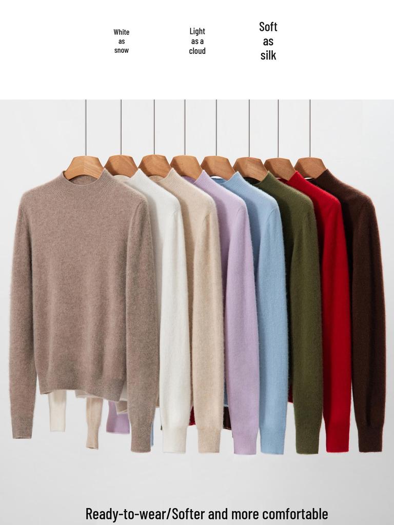 Elegant 100% Pure Cashmere Sweater for Women - Half-High Neck, Solid Color Pullover, Perfect for Autumn/Winter