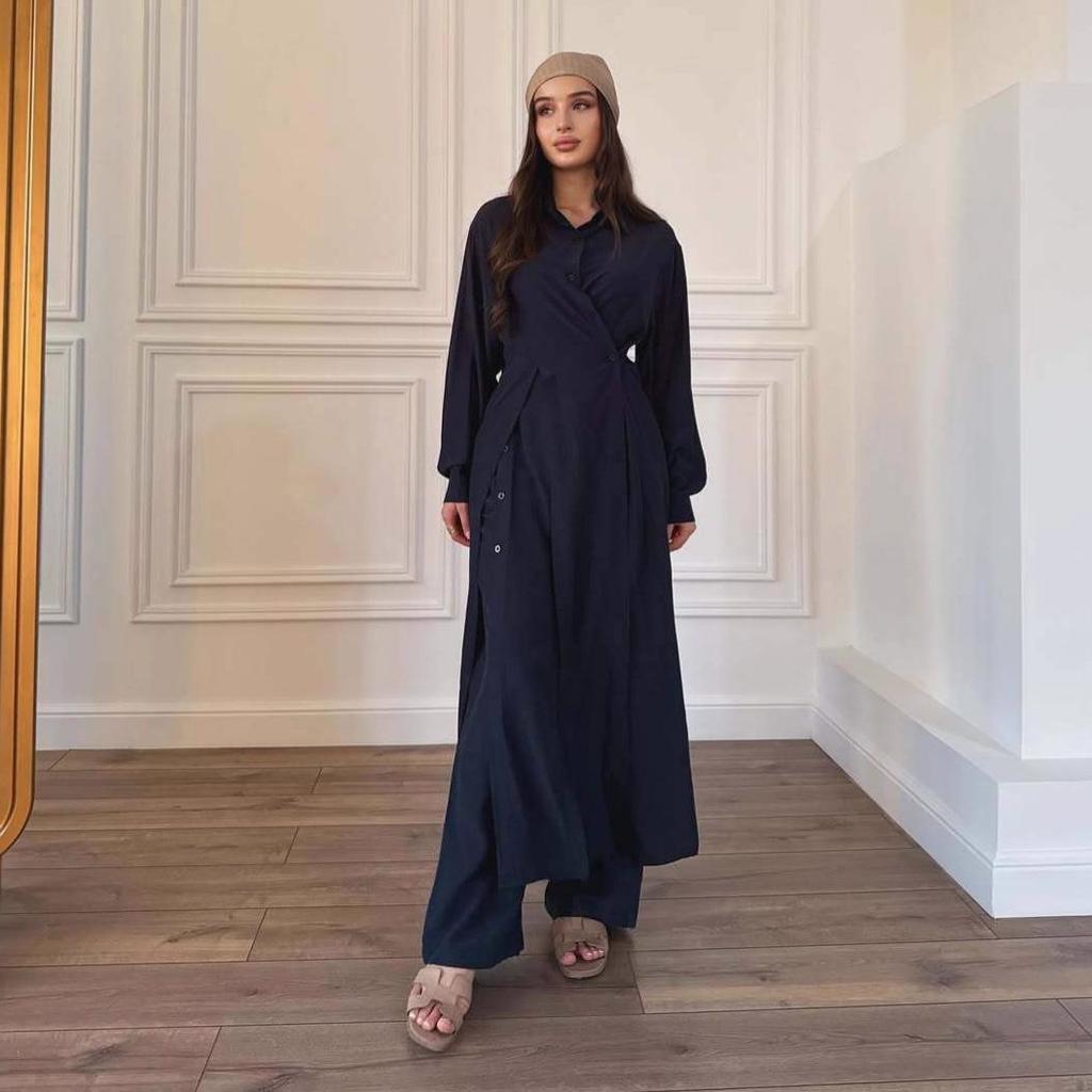 European and American Women's V-neck Tie-up Ruched Sleeve Shirt Jacket Dress Pants Set, 2025 Fashion Collection