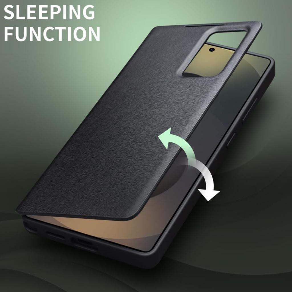 Genuine Leather Smart Case for Samsung Galaxy S25 Ultra Light Phone Cover with Smart View Case for S25 Ultra(Only for S25 Ultra Black)