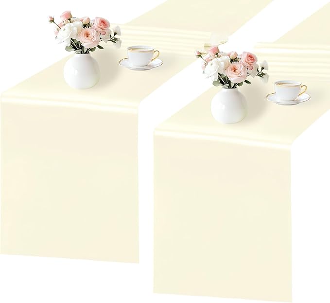 Confezione da 2 Runner da Tavola 30 x 274 cm Bordo Lungo in Raso di Seta per Matrimonio Banchetto Natale Festa di Compleanno Decorazione