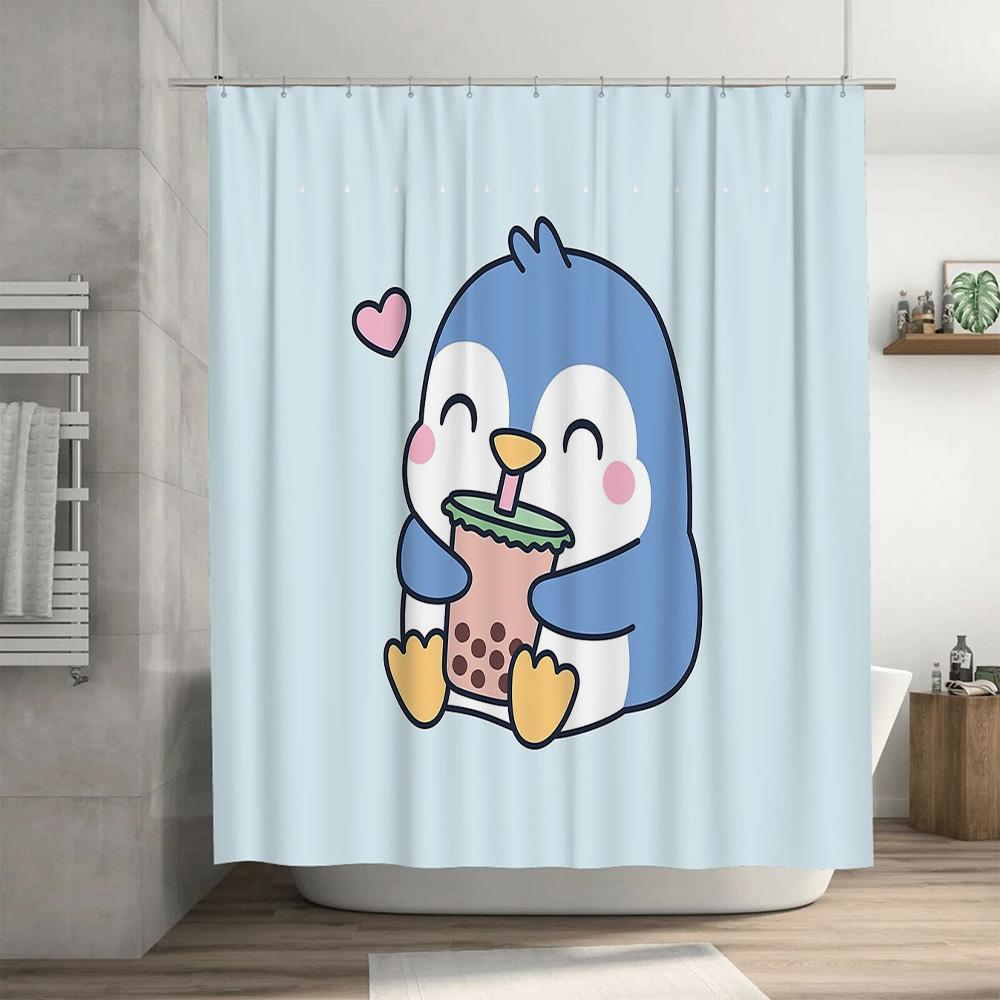 Cute Boba Tea Shower Curtain Anime Kawaii Bubble Tea Decor Bathroom Set Japanese Style Home Decor Trendy Room Aesthetic Gift