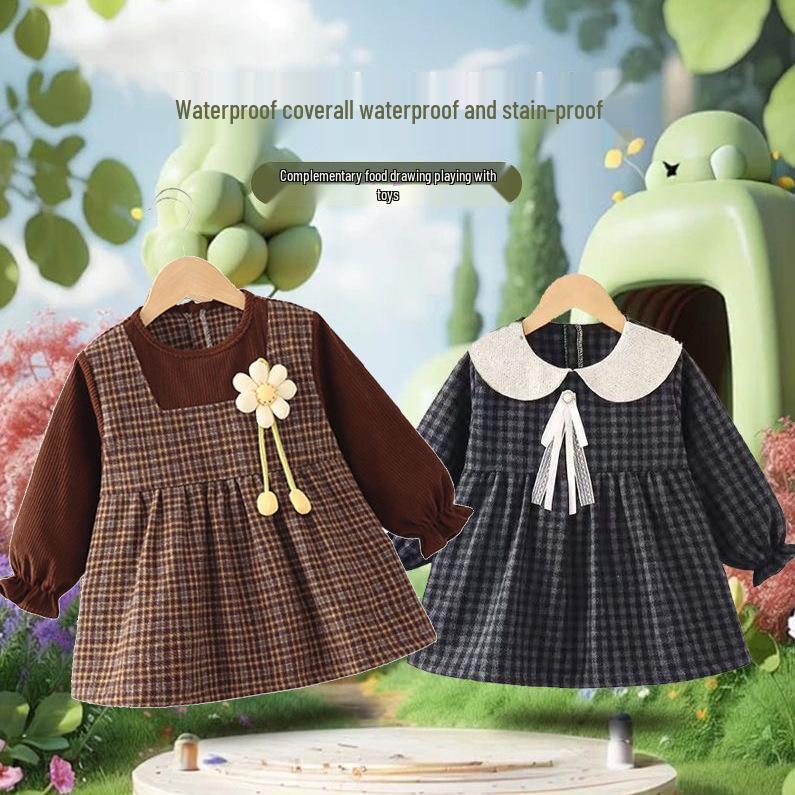 Children's Waterproof Long Sleeve Coverall Bib - Stylish Autumn/Winter Outerwear for Baby Girls