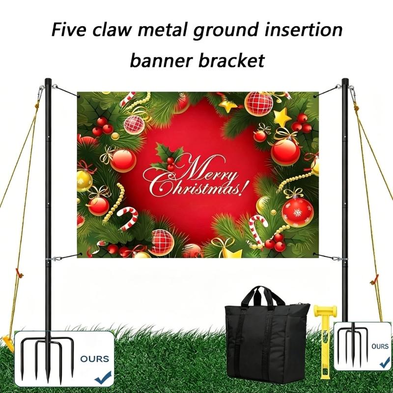 Five Point Metal Ground Sign Stand For Outdoor Advertising Display Strong Flag Post Holder With Ground Stakes