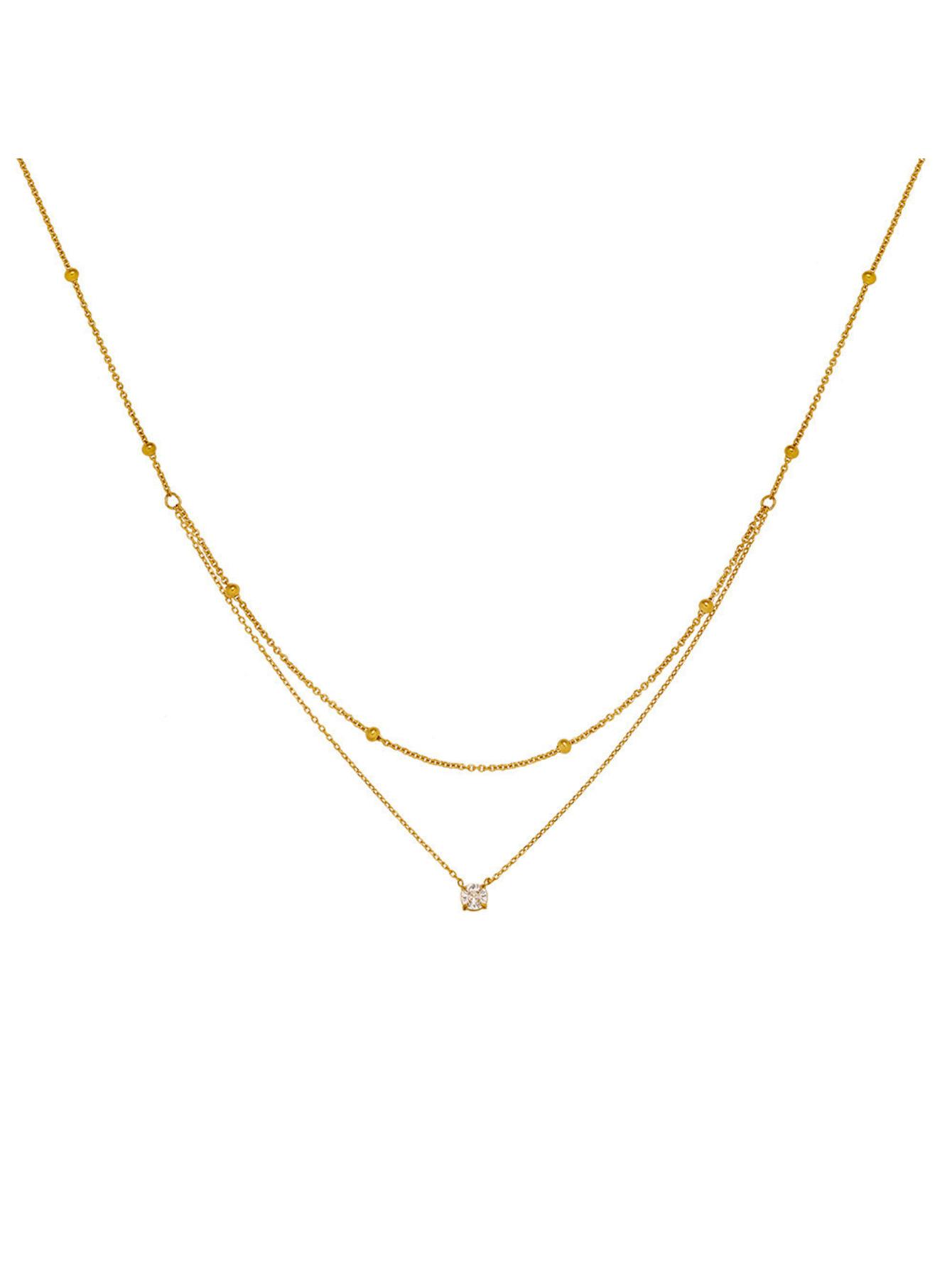 

1 шт. Покрытая нержавеющей сталью 18K Изысканное Золотое Зерно Одинарный Бриллиант Маленькое Двухслойное Ожерелье