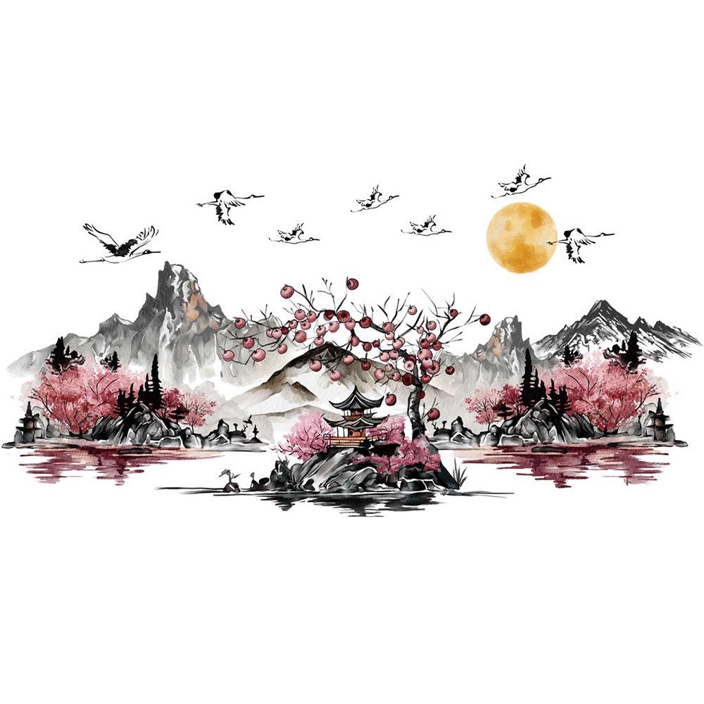Big Size Landscape Painting Sticker Chinese Style Wallpaper  For Home Decoration