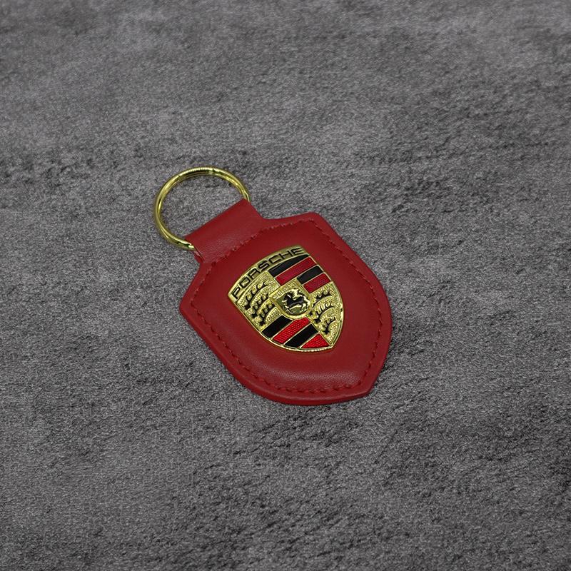 Portachiavi in Pelle con Logo Metallico 3D Tipo Scudo Portachiavi Accessori Per Porsche Panamera Cayenne Taycan 911 718 Macan Carrera-GT