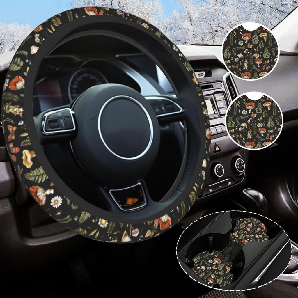Mushroom Steering Wheel Cover Universal 14.5-15 Inch Non-Slip Mushroom Car Accessories for Women Men