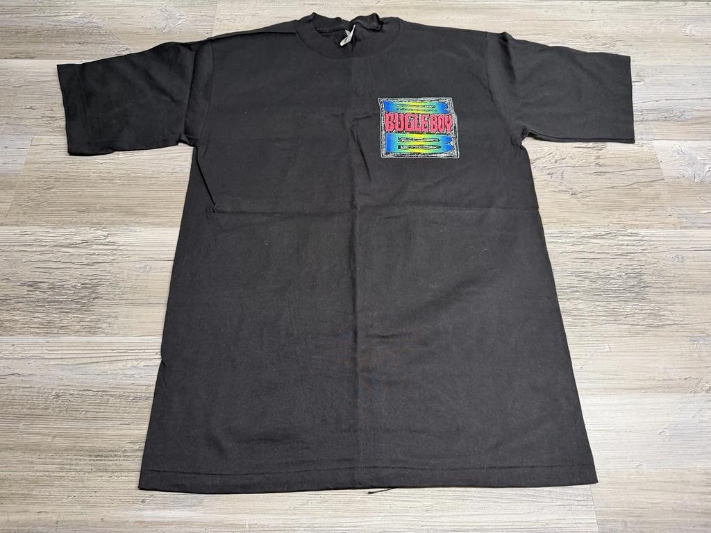 Vintage 90s Bugle Boy Shirt Size M Black Neon Single Stitch Double Sided USA
