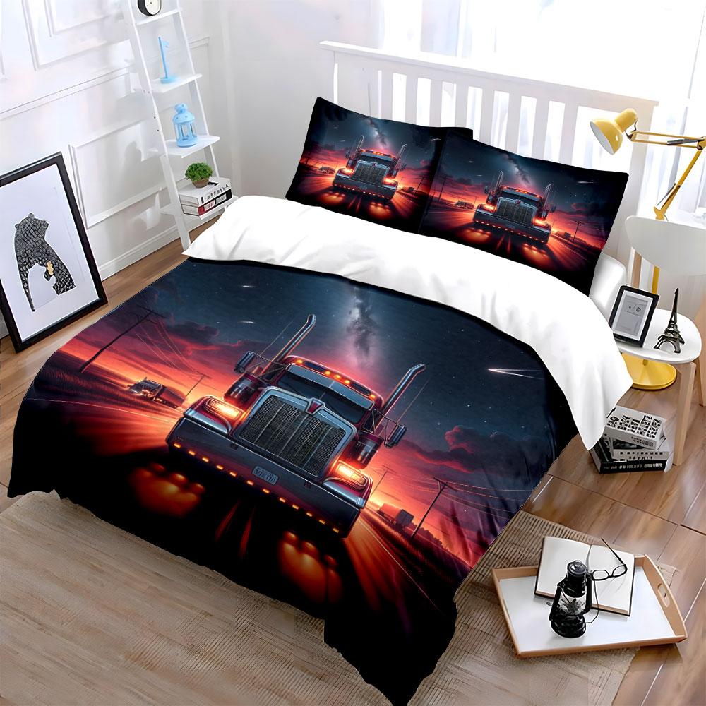 Trucking Night Scene Set Soft Comfortable Duvet Cover Bedding Set Included 1*Duvet Cover & 2*Pillowcases, Gift