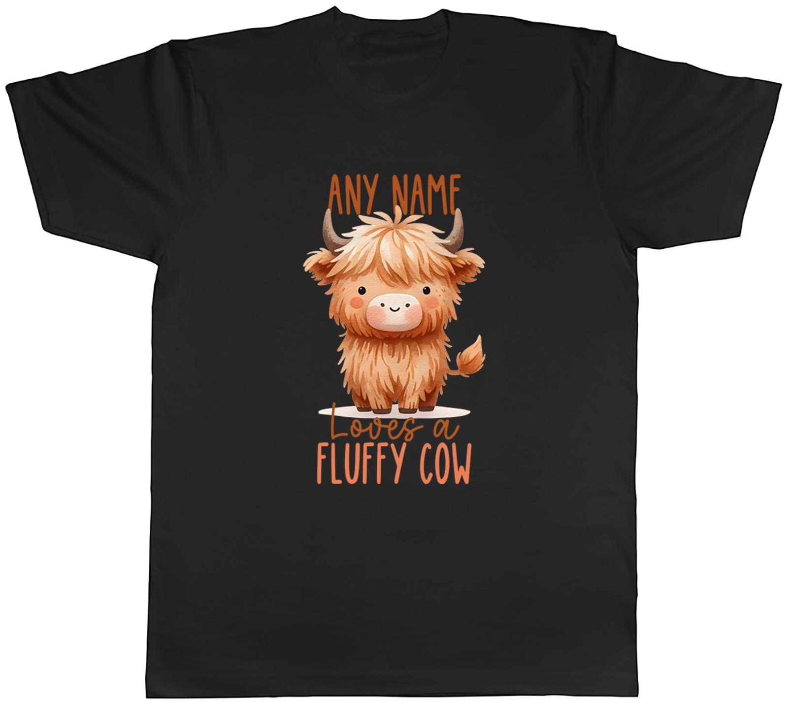Personalised Loves a Fluffy Cow Highland Cow Mens T-Shirt Tee Gift Top M