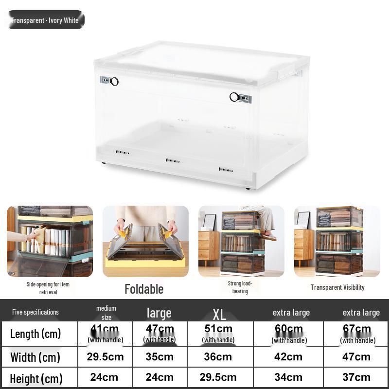 

Портативный прозрачный пластиковый ящик для хранения одежды и игрушек, складной органайзер для ящика шкафа 88L Extra Large [60x42x34]