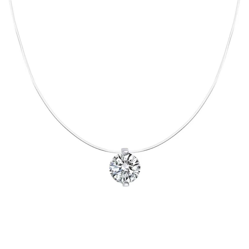 Invisible Zircon Pendant Necklace S925 Silver Solitaire Fishline Choker  for Female