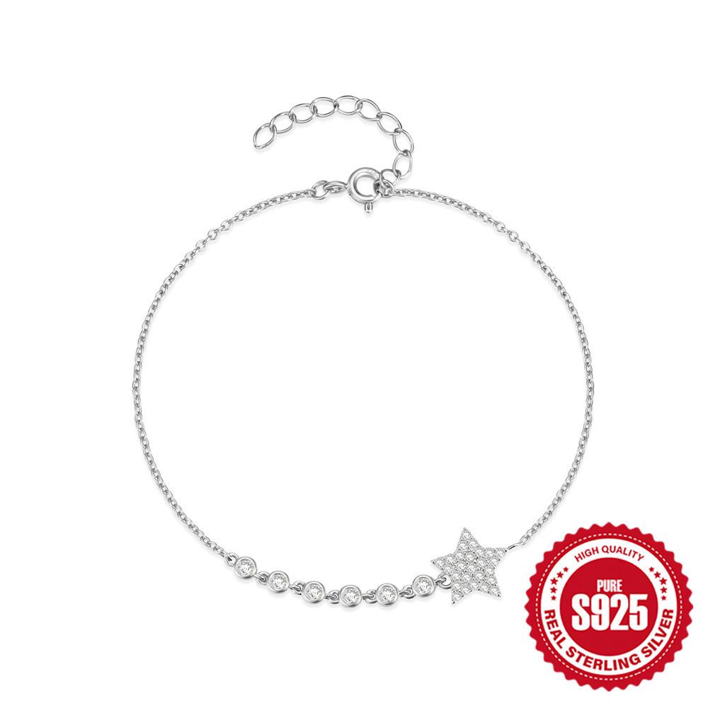 

Fashion Style S925 Sterling Silver Pentagram Diamond-Set Temperament Ladies Bracelet Bracelet 925 Silver платиновый