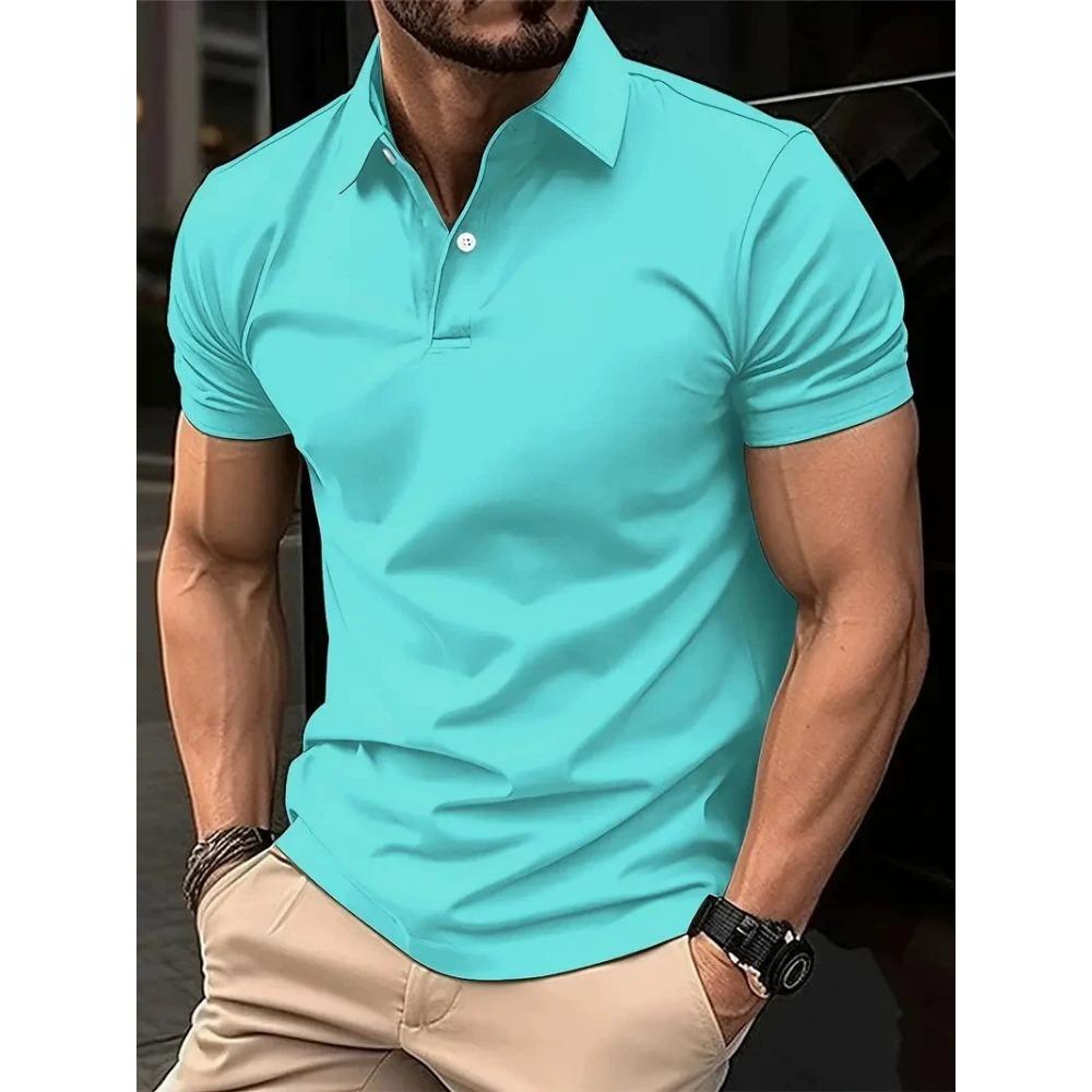 Men's Casual Solid Color Button Short Sleeved T-shirt Polo Shirt