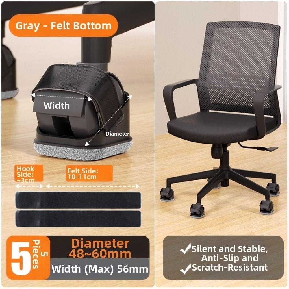 5PCs Non-woven Fabric Chair Caster Cups Straps Design Wheel Stopper with Felt Bottom Pads