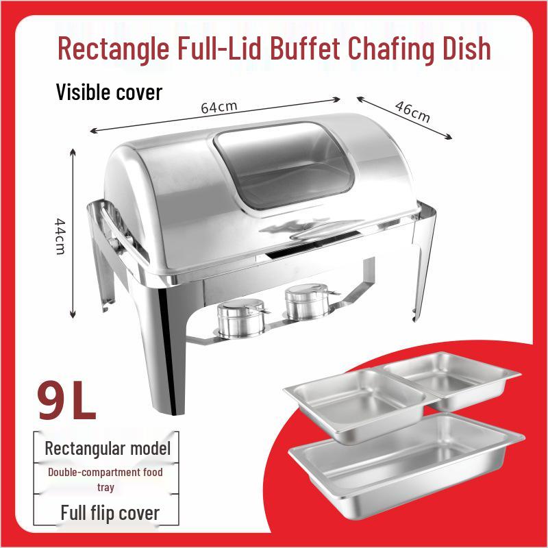 Gold-Plated Stainless Steel Chafing Dish with Glass Lid