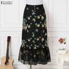 ZANZEA Womens Casual Floral Print Mesh Splice Hem Summer Midi Skirts
