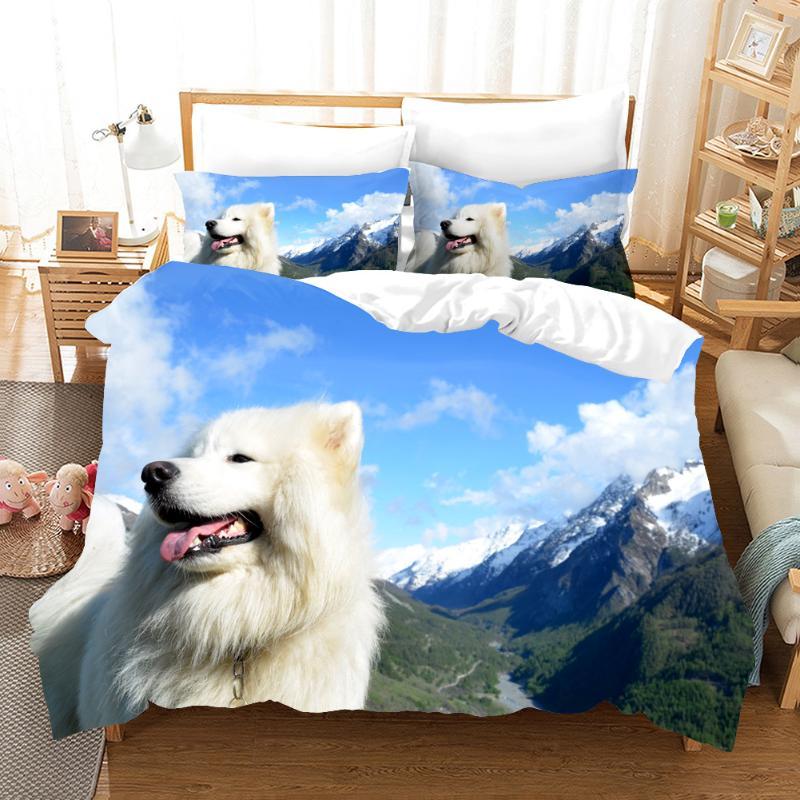 Comforter Cute Dog Pattern Samoyed - Grass Green Lovely Animal Theme For Kids Girls & Adults