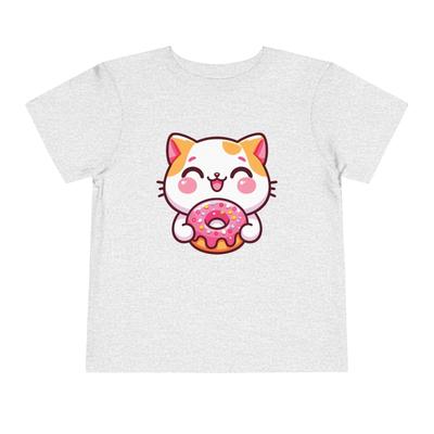 Kleinkind Süßes Kawaii Katze Hält Rosa Vereiste Donut Ästhetisch Kinder Katze T-Shirt