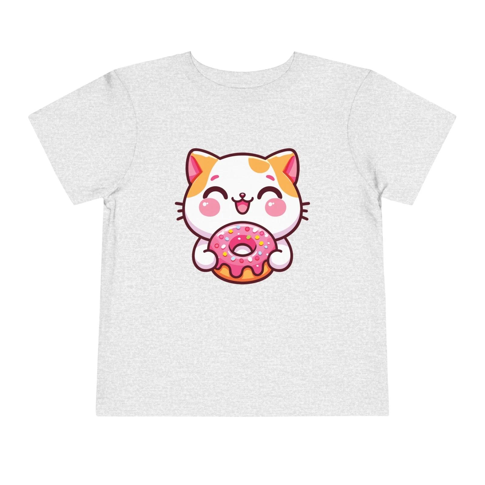Милая Кавайная Кошка для Малышей, Держащая Розовый Матовый Пончик, Эстетичная Детская Футболка с Кошкой 2XL