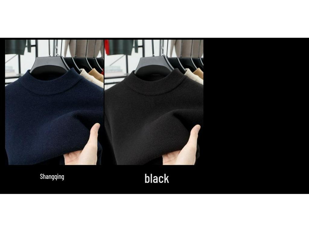 Men's Velvet Knit Sweater - Warm Half-High Collar, Thickened Base Layer