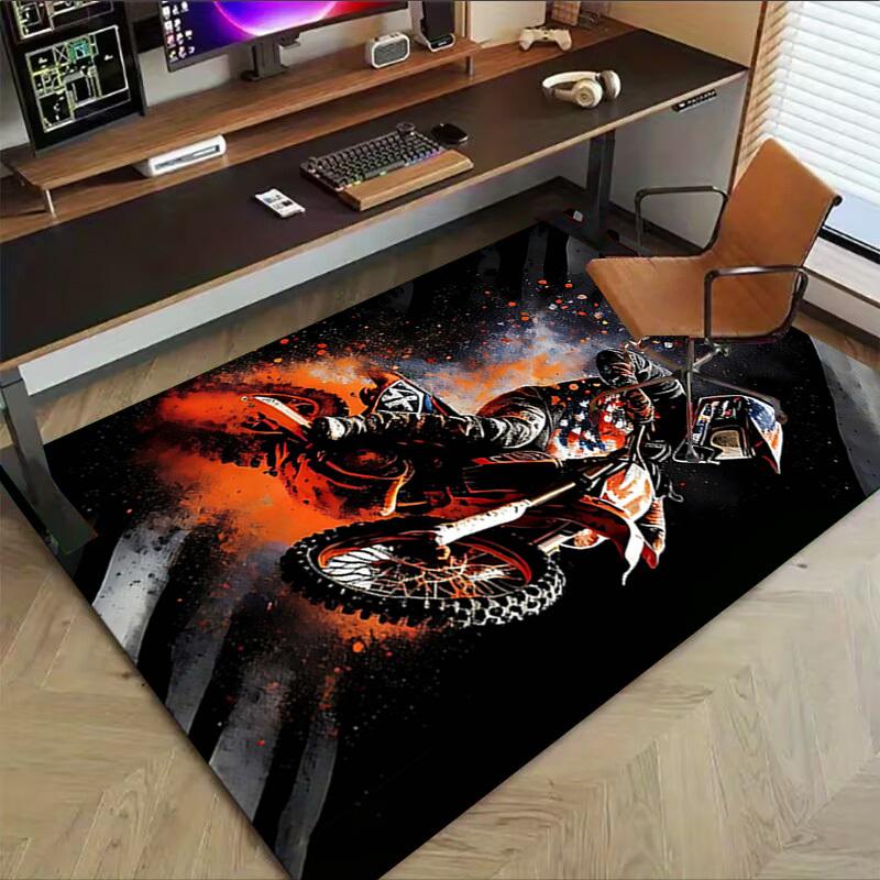 1PC Motorcycle Dirtbike Non-Slip Floor Carpet Compatible for Office&Living Room&Bedroom&Dining room - Flat- Soft & Pattern, Vibrant Colors-W325