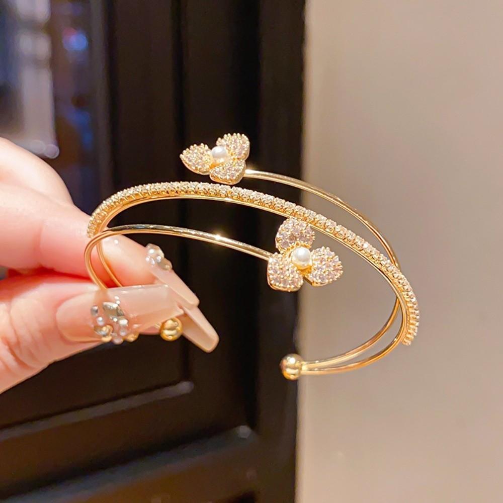 Micro-Set Zirconia Flower Bracelet Multi-Layered Cuff Bangle New Open Bracelet