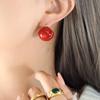 Unisex Red and Green Enamel Trendy Versatile Christmas Ear Cuffs Earrings