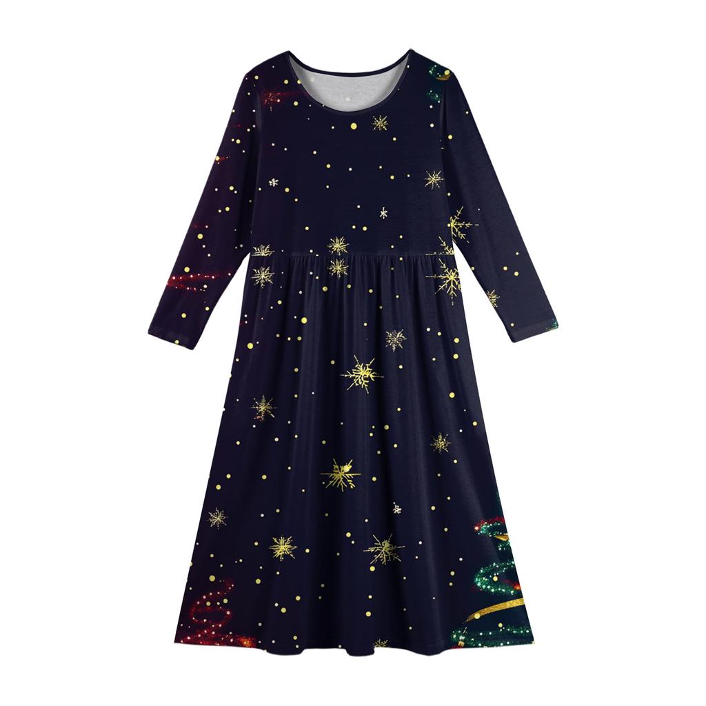 Rochie Maxi pentru Fete - Rochie cu Mânecă Lungă și Buzunare Zi de Crăciun