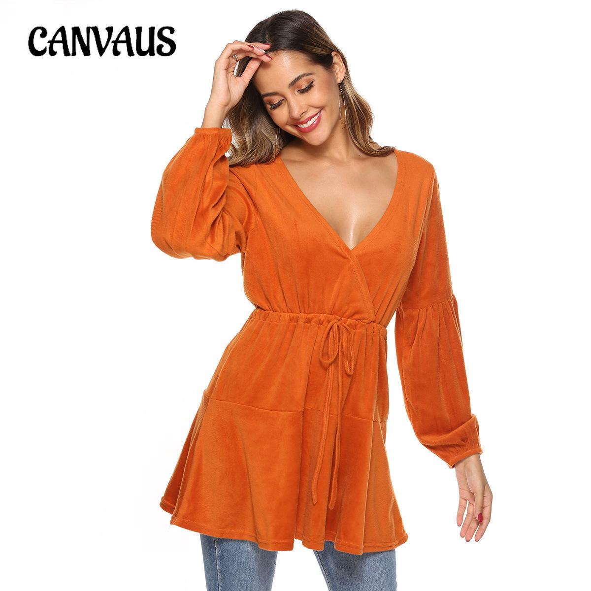 

Women s Crossover V-Neck Tie Plush Long Sleeve Top XL помаранчевий