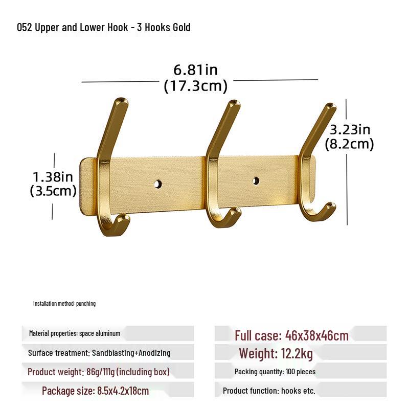 Wall-Mounted Black Aluminum Clothes Hook Rack