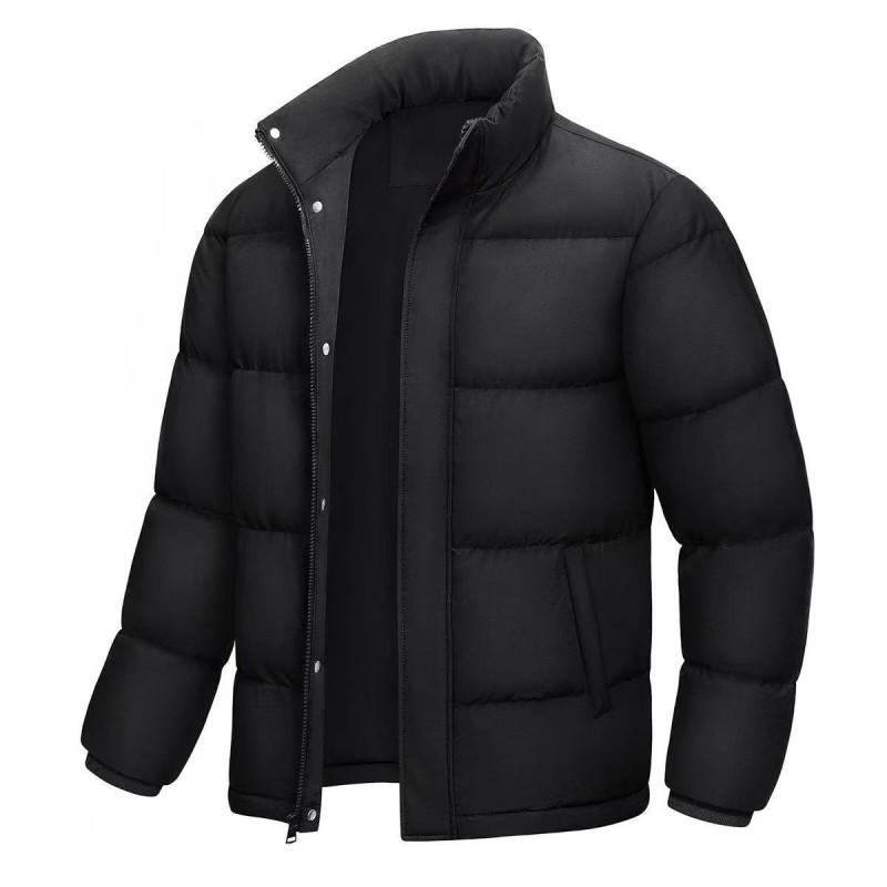 Mens Solid Thick Cotton Puffer Coat Winter Warm Casual Stand Collar Jacket