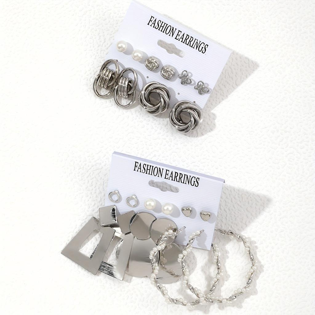 European and American hot-selling geometric earrings with stud earrings combination creative gold earrings set