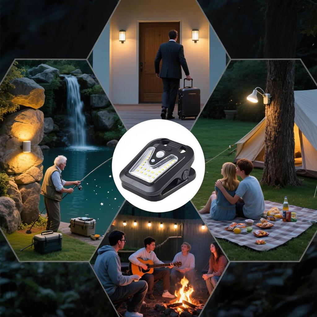 Outdoor Solar Motion Lights USB Auto On/Off Clip Lamp Waterproof 4 Modes RV Solar Lights Camp Outdoor Motion Sensor Clip Lights