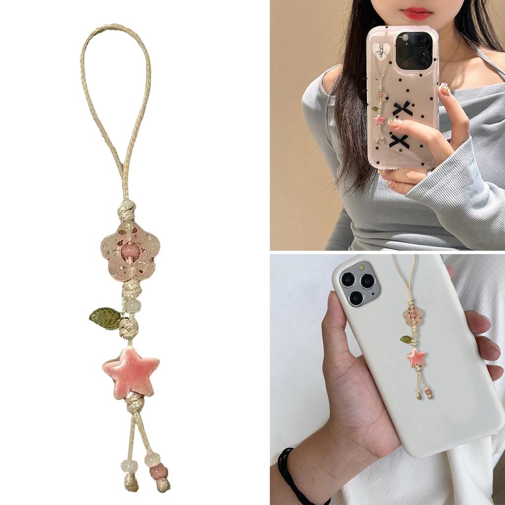 Ceramic Star Flower Mobile Chain Phone Lanyard Bag Accessories Mobile Ornament Present for Youthful Trendsetters
