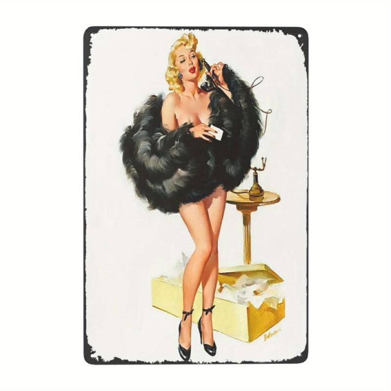 Pin-Up Girls Tin Sign, Retro Metal Wall Art