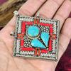 Blue Turquoise & Coral Pendant, 925 Solid Sterling Silver Gemstone Jewelry, Handmade Nepali Pendant, For Thanksgiving